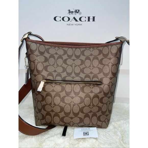 🔥🎁Nwt! Coach Sig Val Duffle Khaki Redwood Shouler Bag C2819 Msrp:$398.00 - Picture 2 of 7